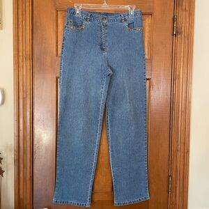 Ruby Rd. Straight Leg Blue Jeans w/Colorful Pocket Accent, Stretch Waist, Size 6